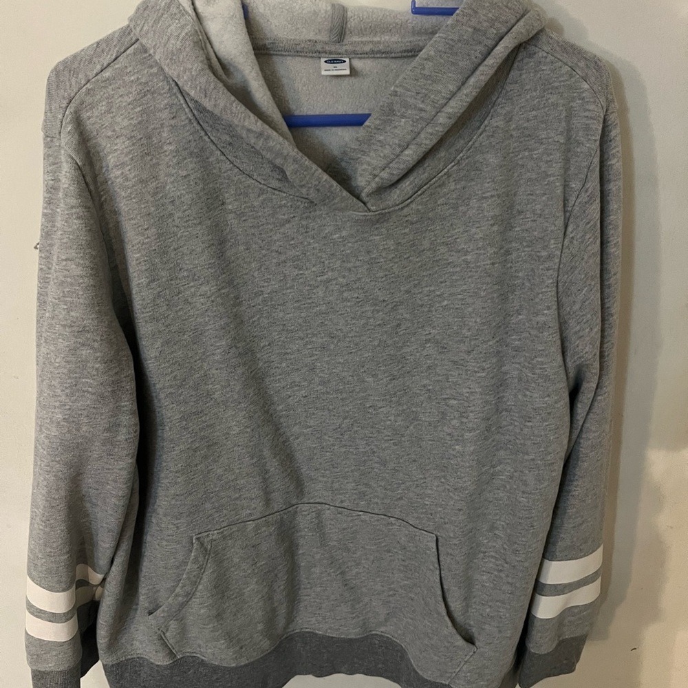 Old Navy Heather Gray Women's Hoodie with White Stripes